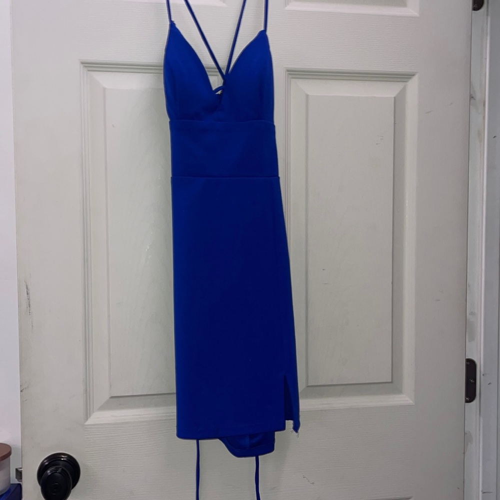 Royal blue tie up back hoco style dress